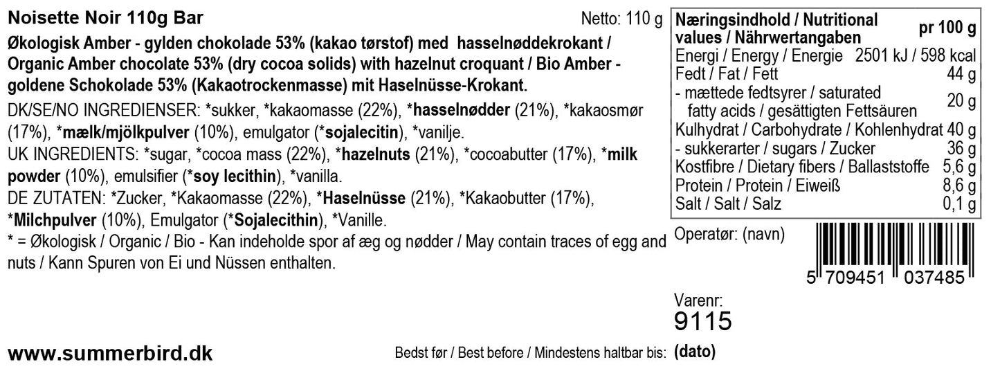 Chokoladeplade, Noisette Noir fra Summerbird