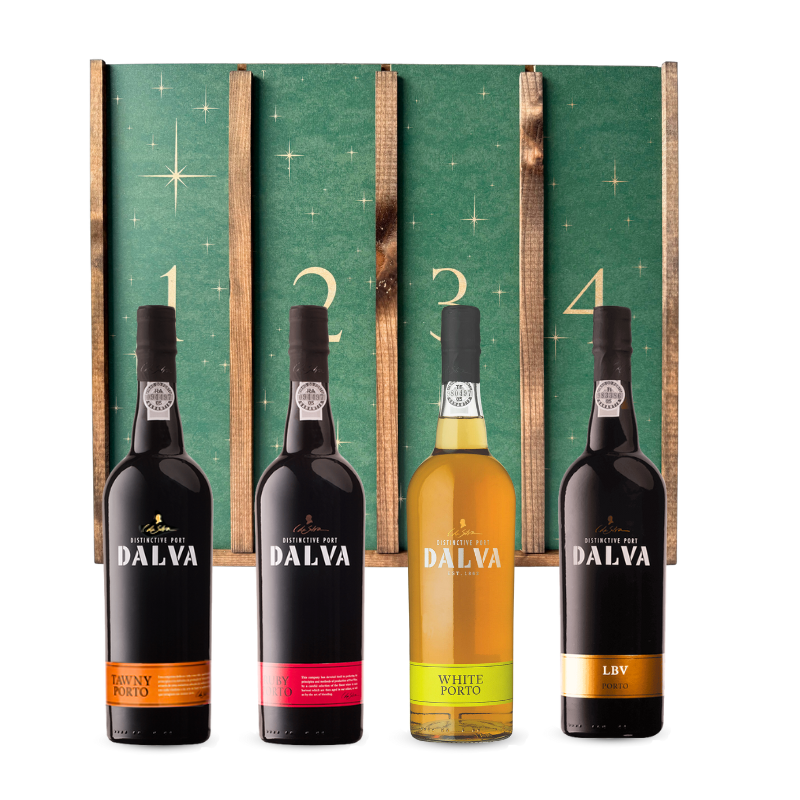 Årets portvins-adventskalender med fire nøje udvalgte portvine, perfekt til livsnydere i december.