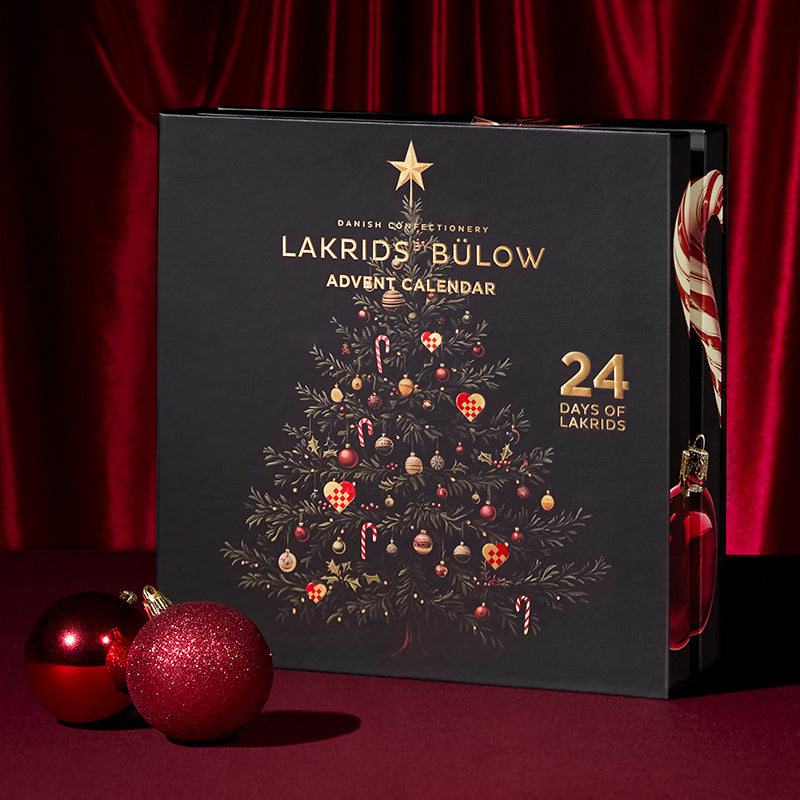 Lakridsjulekalender fra Lakrids by Bülow, fyldt med dansk gourmetlakrids, chokoladeovertrukne lakridskugler og Limited Editions.