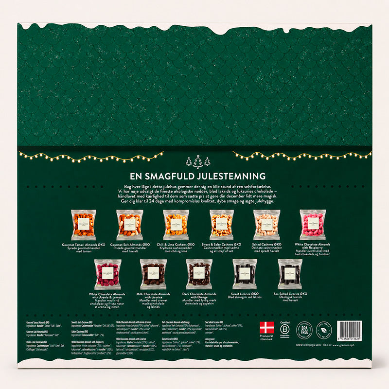 Julekalender med nødder, lakrids og chokolade fra Guru Snack