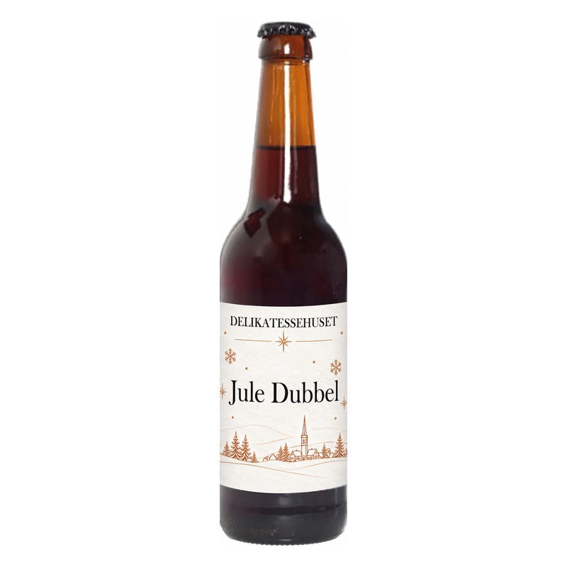 Jule Dubbel juleøl med Delikatessehusets etiket 50 cl