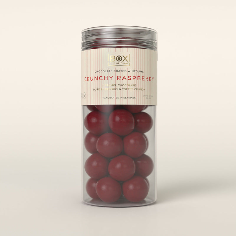 Crunchy Raspberry vingummi med chokolade 250 g fra Box The Original