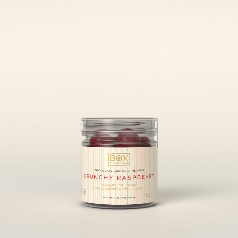 Crunchy Raspberry vingummi med chokolade 110 g fra Box The Original