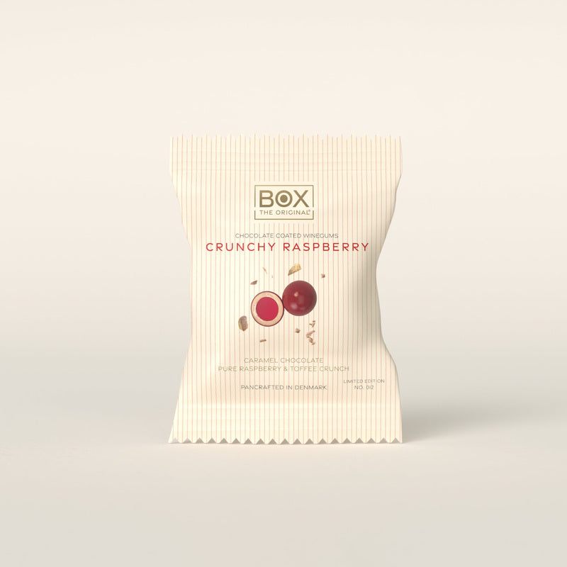 Crunchy Raspberry vingummi med chokolade 15 g fra Box The Original