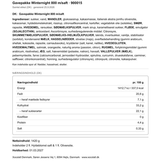 Varedeklaration – Julekasse med olivenolie og søde specialiteter til jul