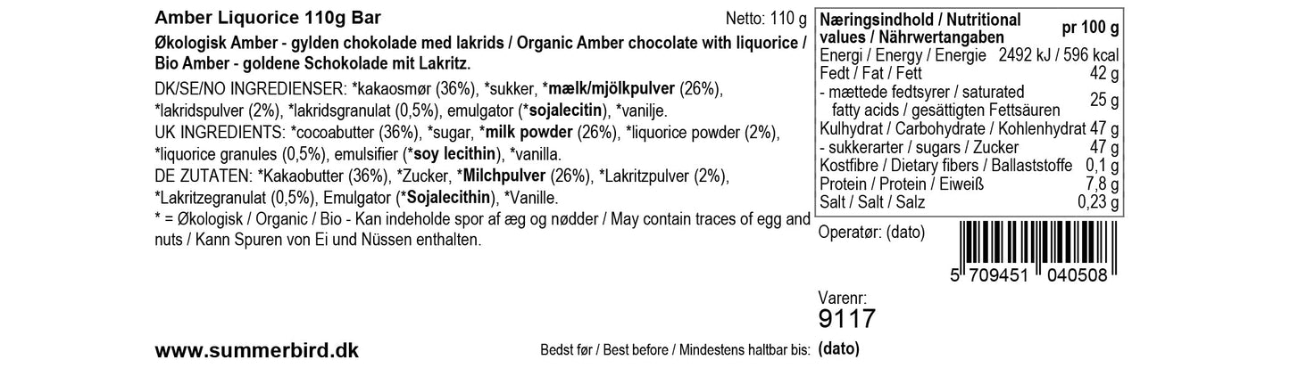 Chokoladeplade, Amber Liquorice fra Summerbird