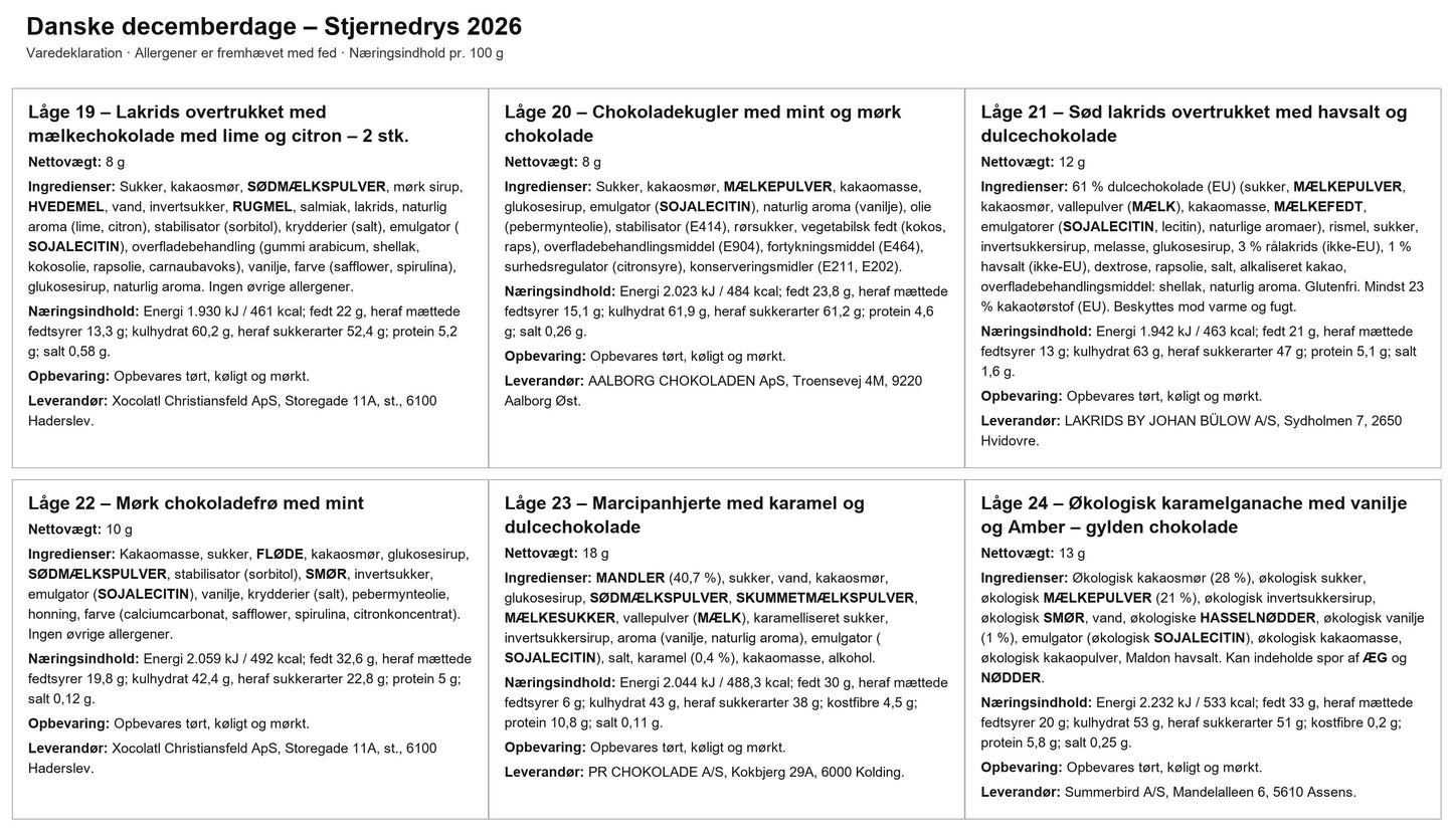 Danske Decemberdage julekalender 2026 med danske lækkerier