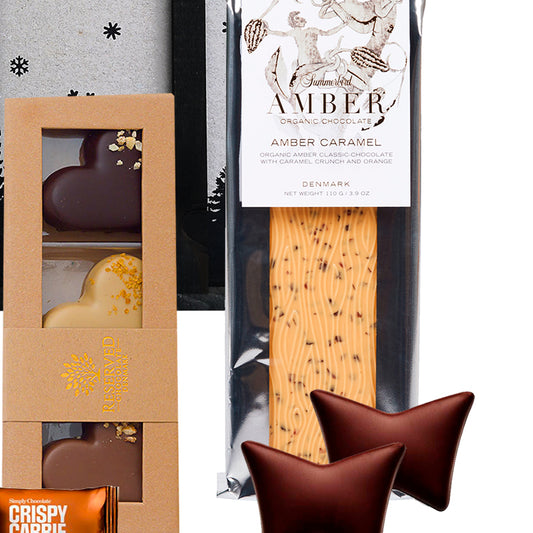 Adventskalender med dansk luksuschokolade fra bl.a. Summerbird Organic, Xocolatl, Reserved chocolate og anker chokolade
