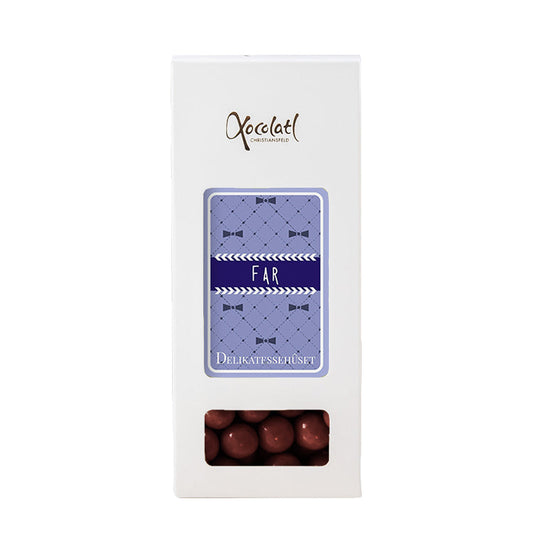 Gaveæske med chokoladekugler til far fra Xocolatl hos Delikatessehuset.