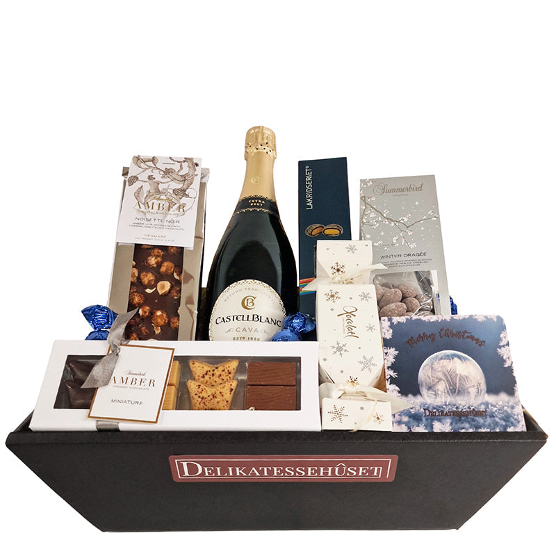 Julekurv med Cava bobler og chokolade