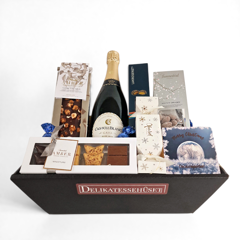 Julekurv med Cava bobler og chokolade