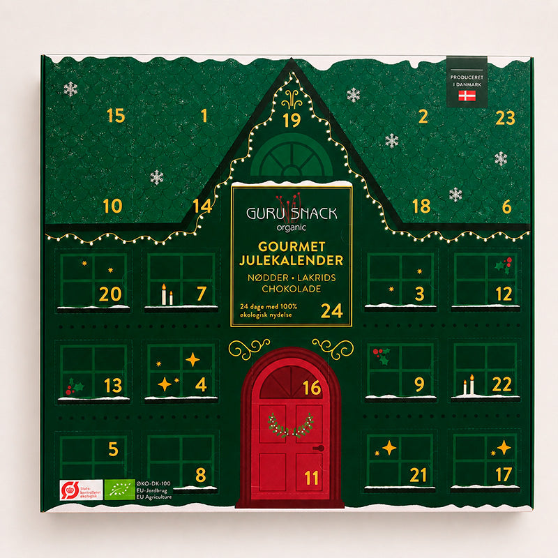 Decemberkalender med 11 søde og salte snackvarianter