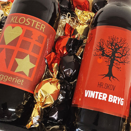 Julekurv - Gavekurv med to danske juleøl og chokolade