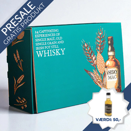 "MacY whisky-julekalender med 24 låger – daglige smagsoplevelser af Single Malt, Single Grain og Pot Still whisky, inkl. QR-kode til viden og videoer om hver whisky.	