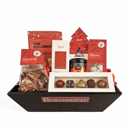 Smuk julekurv med søde lækkerier fra Danmarks førende gourmetbrands