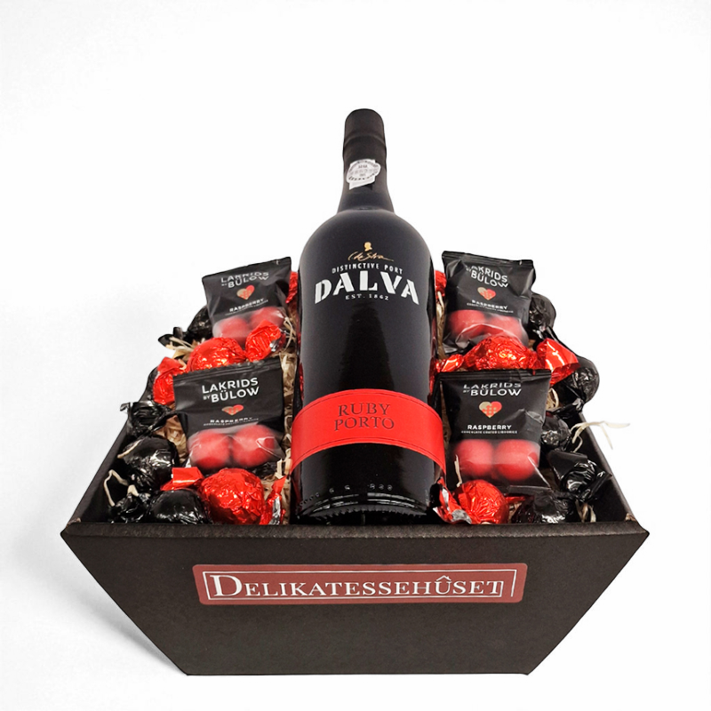 Gavekurv med portvin, lakrids og chokolade