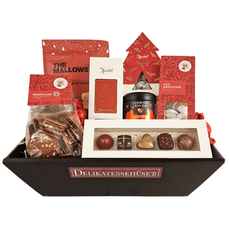 Smuk julekurv med søde lækkerier fra Danmarks førende gourmetbrands