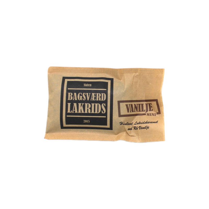 Brun papirpakke med Bagsværd Lakrids Vanilje Mini 40 g