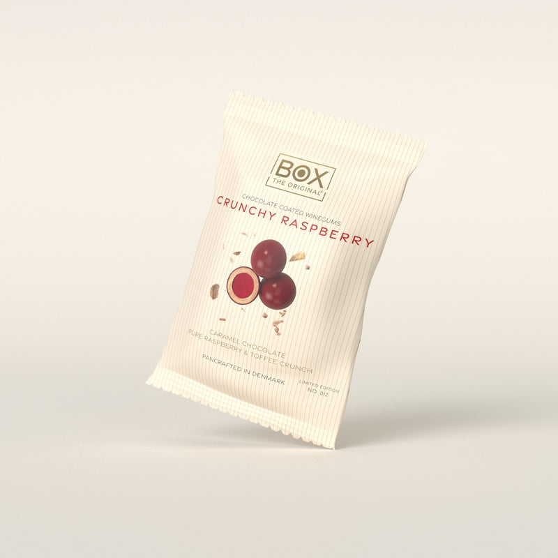 Crunchy Raspberry 70 g fra Box The Original – vingummi i juleemballage