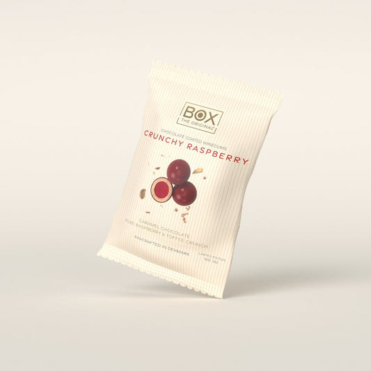 Crunchy Raspberry 70 g fra Box The Original – vingummi i juleemballage