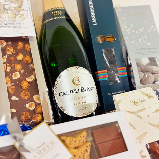 Julekurv med Cava bobler og chokolade
