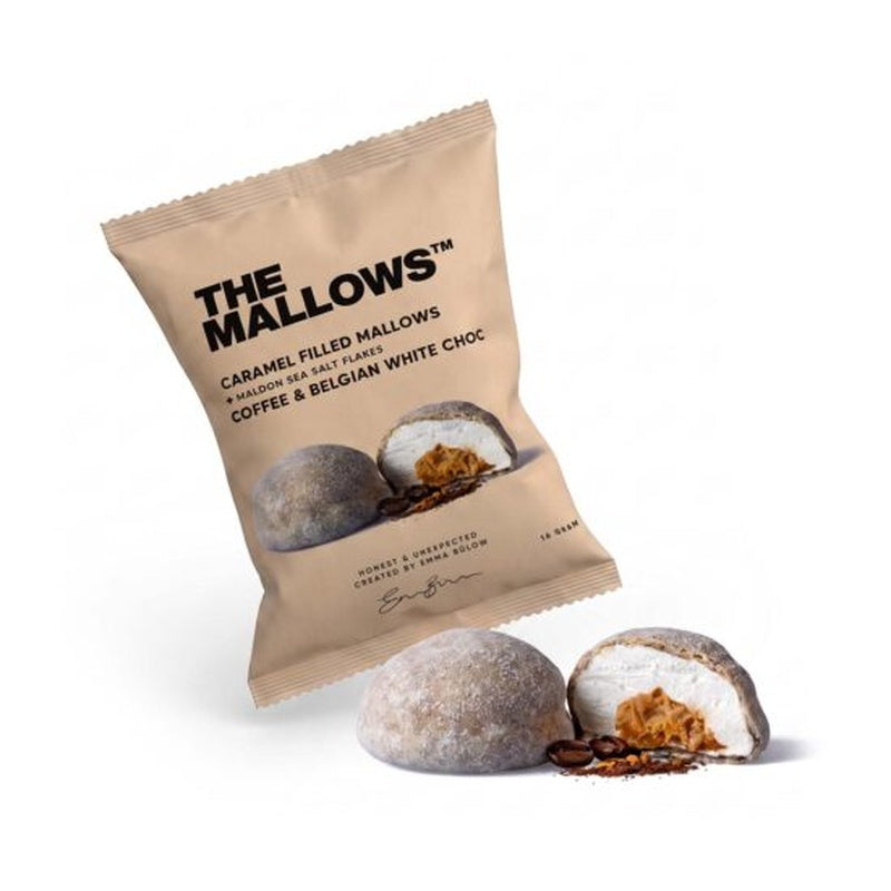 Kaffe og karamelfyld i skumfidus - The Mallows flowpack - enkeltindpakket 16 g