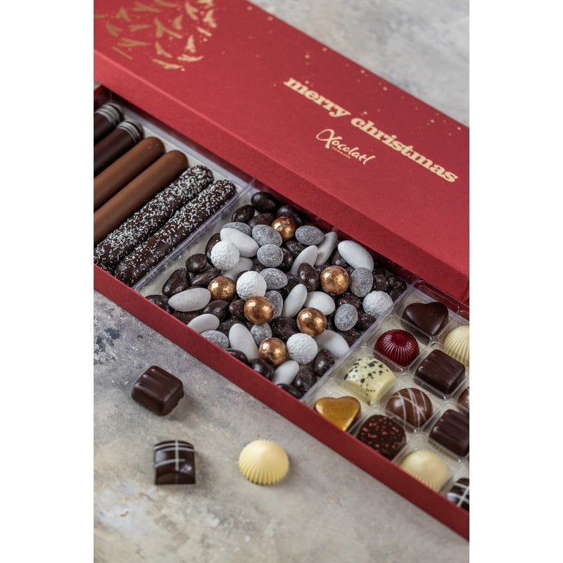 Åben Xocolatl juleæske med marcipanbarer og chokolade