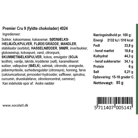 Chokoladegaveæske med 9 fyldte chokolader - Xocolatl