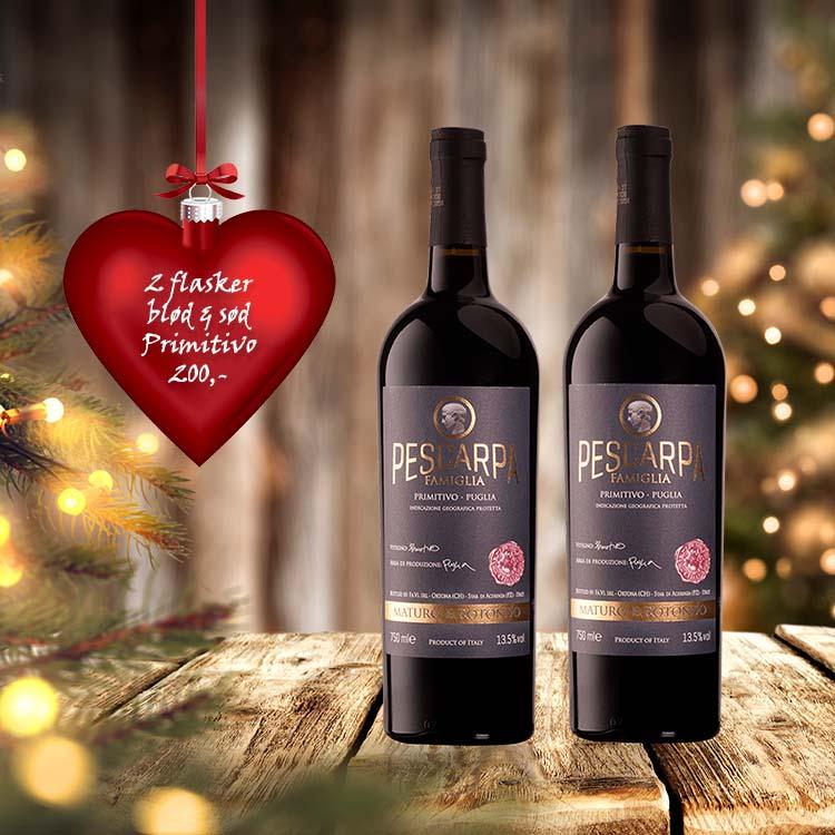 Julevin Pescarpa. to flasker lækker blød italiensk rødvin